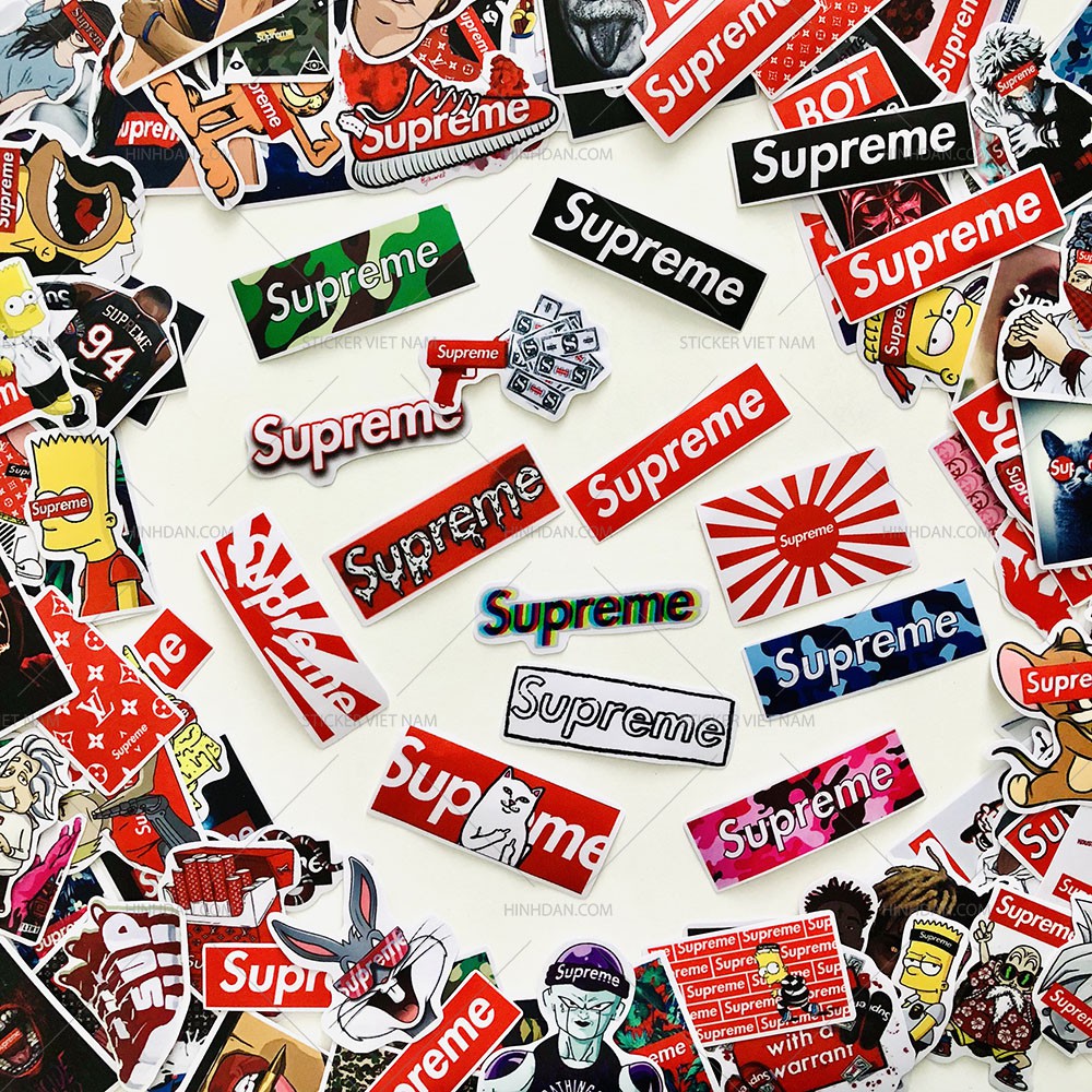 Sticker SUPREME decal hình dán chống nước trang trí xe, laptop, nón bảo hiểm.