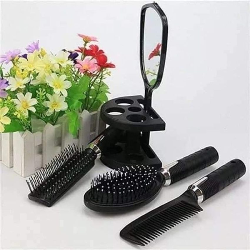 Bộ 4 Lược Chải Tóc Gỡ Rối Kém Rụng Tóc Kèm Gương Đế Đựng Tạo Kiểu Nhanh Chóng Massage Đầu Chuyên Dụng Kotic_shop