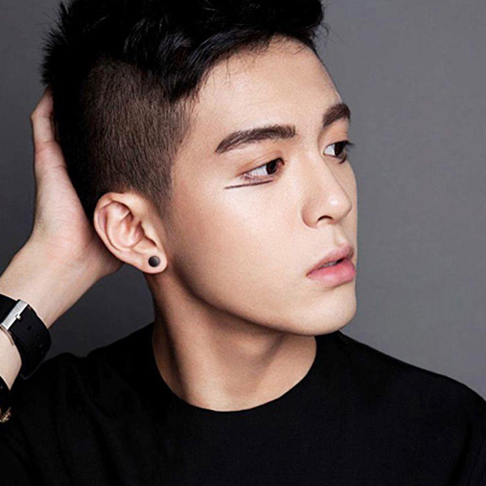 Khuyên tai hình tròn đính đá mã não nhiều màu phong cách punk Hàn Quốc đơn giản cá tính cho nam