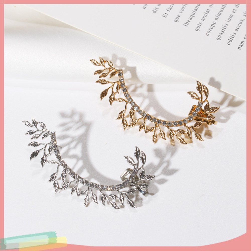 1 Khuyên Vành Tai Hình Chiếc Lá Đính Đá Phong Cách Vintage