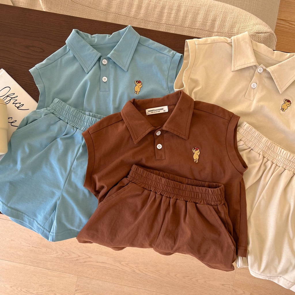 Set Áo Thun Polo Sát Nách + Quần Short Thể Thao Thời Trang Mùa Hè Cho Bé