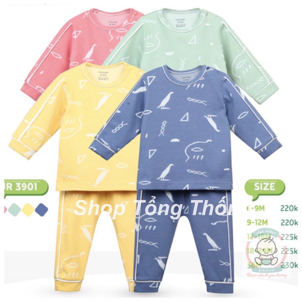 Bộ Uala Rogo dài tay cotton cài vai họa tiết ký hiệu cao cấp thấm hút tốt cho bé trai bé gái 3901