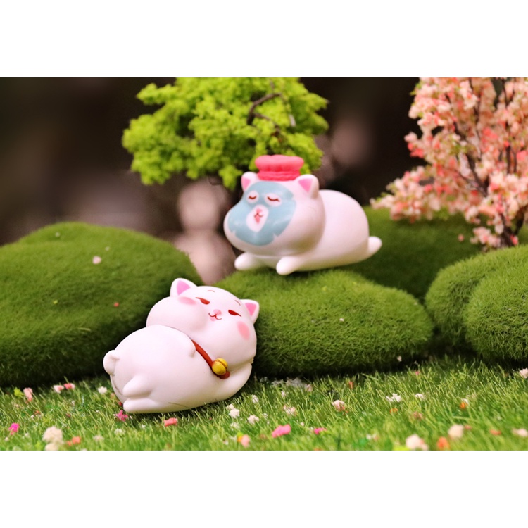 Set 7 mô hình mèo trắng béo mini dễ thương trang trí bàn làm việc, tủ sách, quà tặng, tiểu cảnh