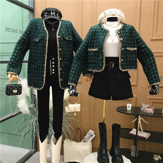 Dụng cụ trang trí chất lượng cao❤Áo khoác Tweed kẻ sọc thời trang mùa thu Pháp cho nữ
