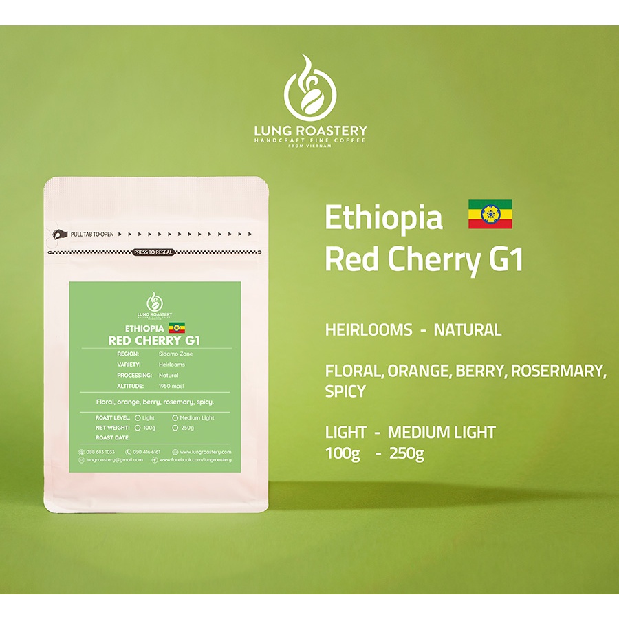 CÀ PHÊ HẠT ETHIOPIA RED CHERRY  - NATURAL, SUN DRIED