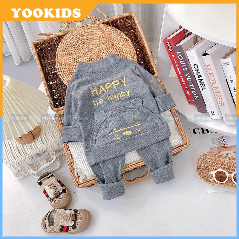 Bộ thu đông cho bé YOOKIDS thêu gấu nổi chất xốp tổ ong mềm giữ ấm cực tốt, Đồ bộ cho bé trai bé gái 1 2 3 4 5 tuổi