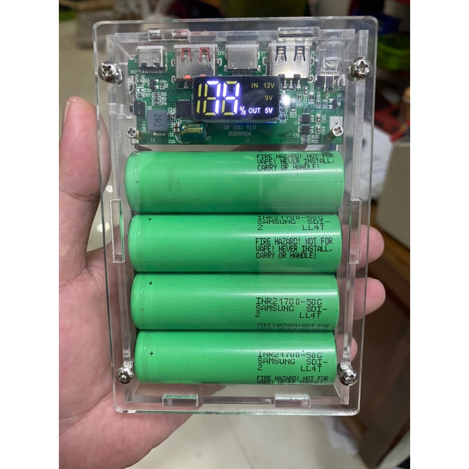 Box sạc dự phòng pin 21700 mica trong suốt mạch sạc nhanh QC 3.0 chip W332  (ĐỌC KĨ LƯU Ý ). BN.