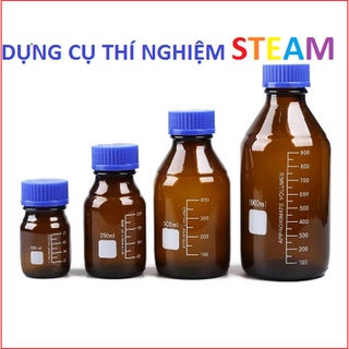 Chai thủy tinh nâu nắp vặn xanh GL45 100ml 250ml 500ml 1000ml đựng tinh dầu, dược liệu, mỹ phẩm, hóa chất