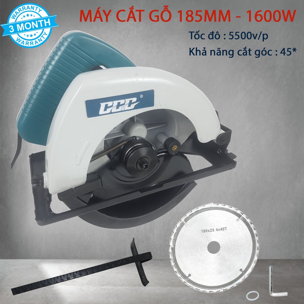 Máy cắt gỗ, máy cưa gỗ lưỡi 185mm chính hãng GGG G-5800| Công suất lớn 1600w, cắt góc 45 độ