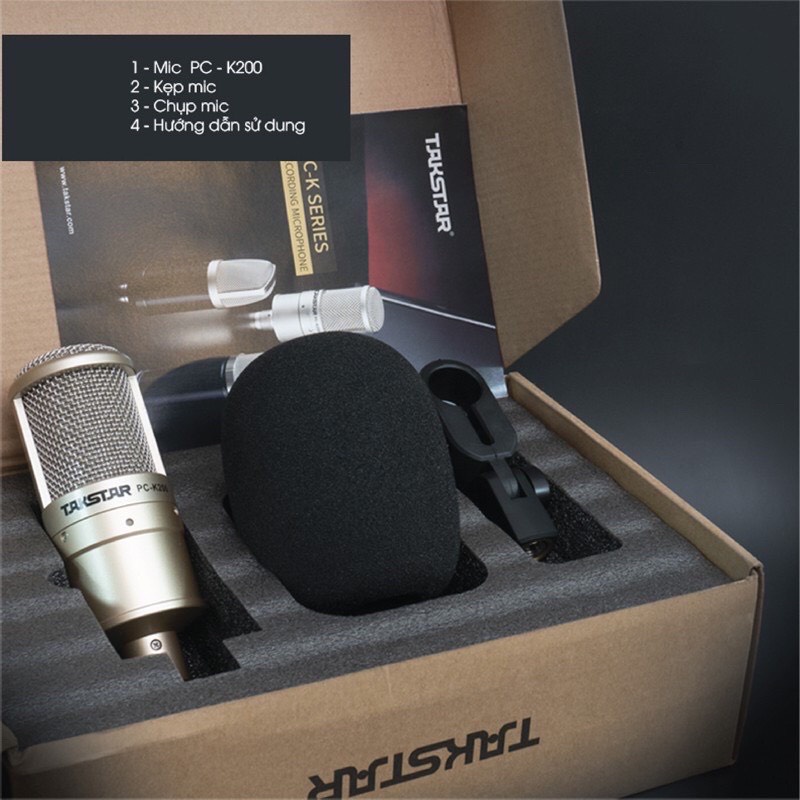 Bộ Combo thu Âm Karaoke Mic Takstar PC K200-Sound card icon upod pro chân kẹp màng lọc tặng tai nghe chụp tai