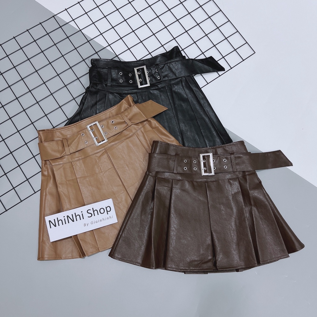 Xả hàng Chân váy xếp ly da kèm đai, chân váy ngắn tennis hàn quốc CV2202 - NhiNhi Shop
