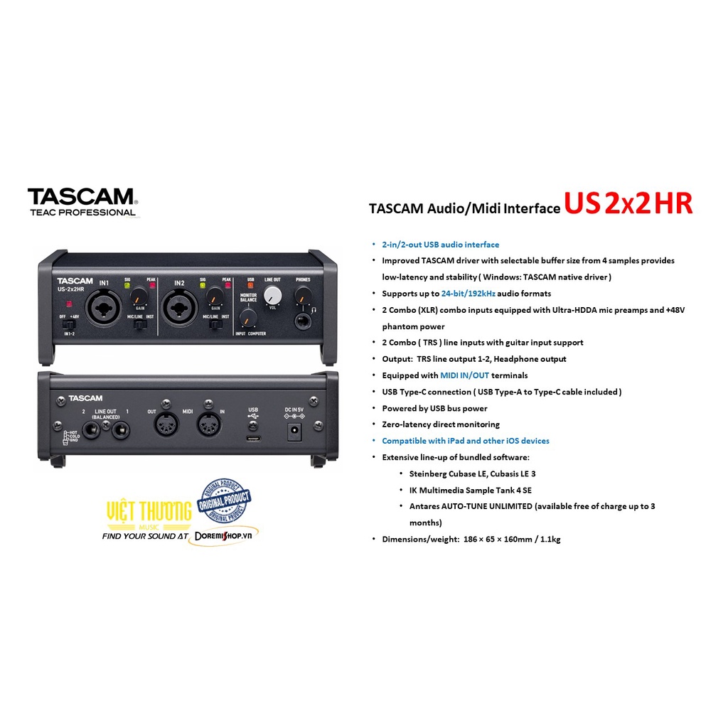 Thiết Bị Chuyển Đổi Tín Hiệu Âm Thanh TASCAM Audio Interface US 2x2 HR