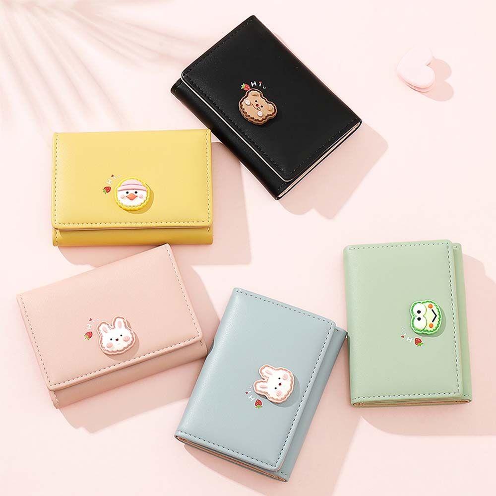 QQMALL Ví Da PU Gập Làm Ba Đựng Thẻ / Tiền Xu In Hình Thỏ Dễ Thương Cho Nữ Giá Đỡ