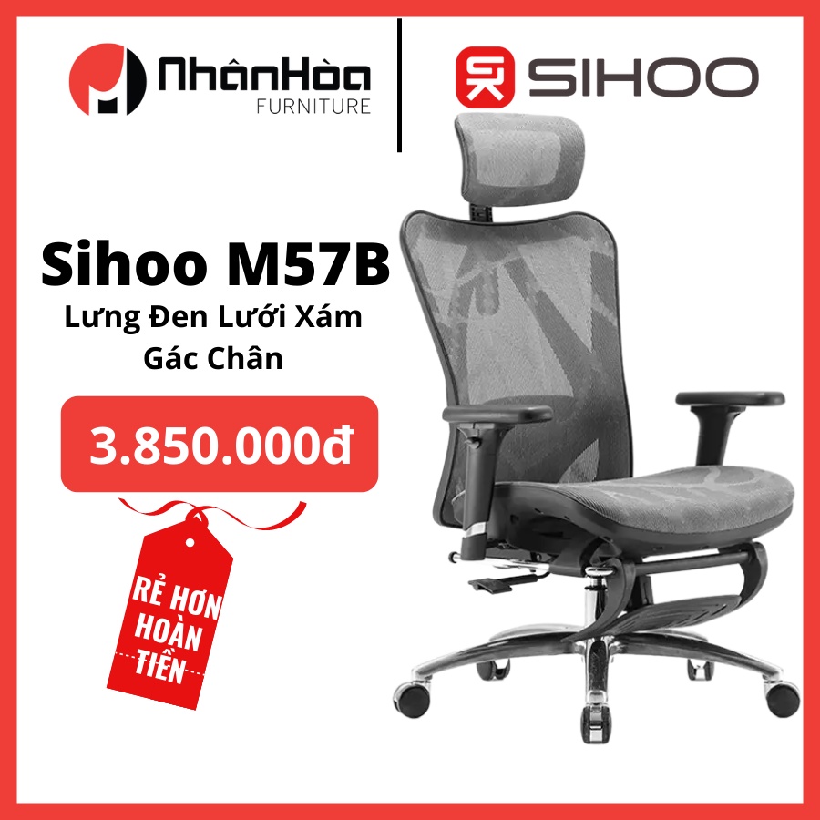 SIHOO M57, M57B Ghế lưới văn phòng thiết kế công thái học Ergonomic, đỡ thắt lưng, điều chỉnh cột sống