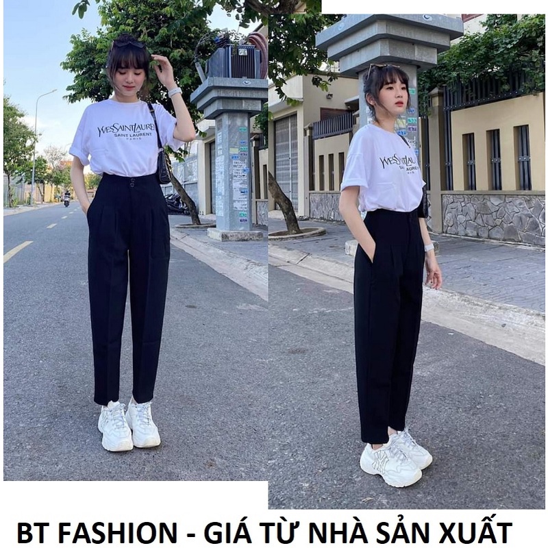 Quần baggy hai nút  lưng cao , Quần Tây Nữ Baggy Công Sở Lưng Cao