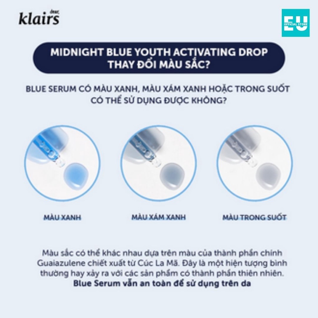 Tinh chất serum Klair dưỡng ẩm và phục hồi da, Serum Klairs Midnight Blue Youth Activating Drop Serum 20ml