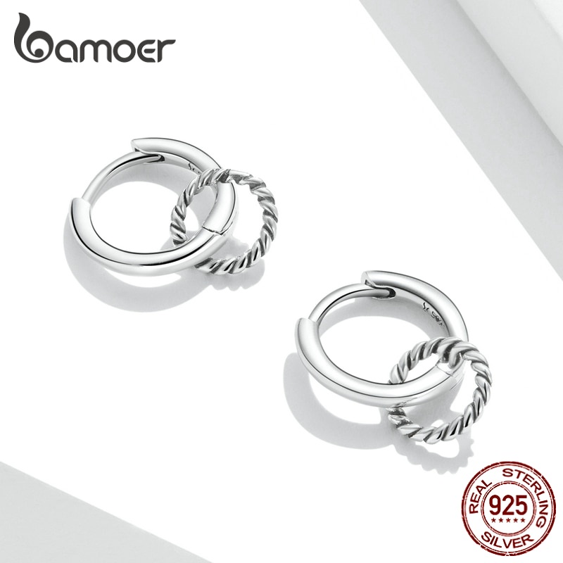 Bông Tai BAMOER SCE1199 Hình Tròn Đôi Bằng Bạc S925 Dành Cho Nữ