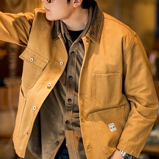 Dụng cụ hiện đại Mỹ Retro Nặng Michigan Áo khoác vải nhiều túi Kaki Ve áo mỏng Áo khoác nam mùa thu