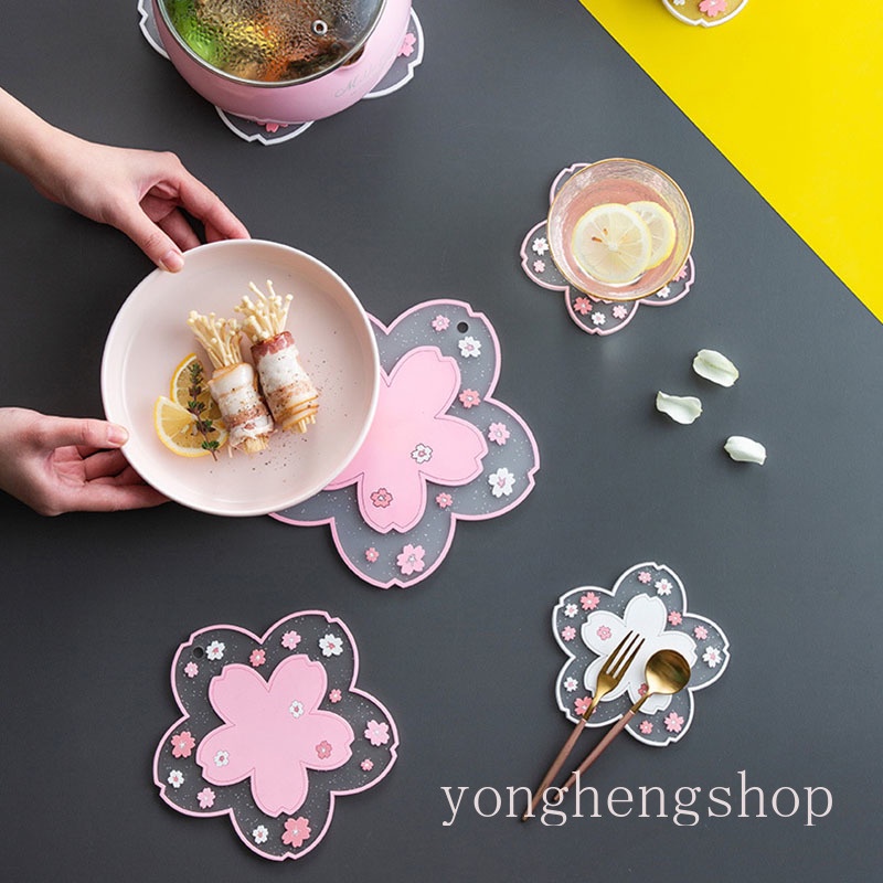 Đế lót ly chống trượt hình hoa anh đào xinh xắn