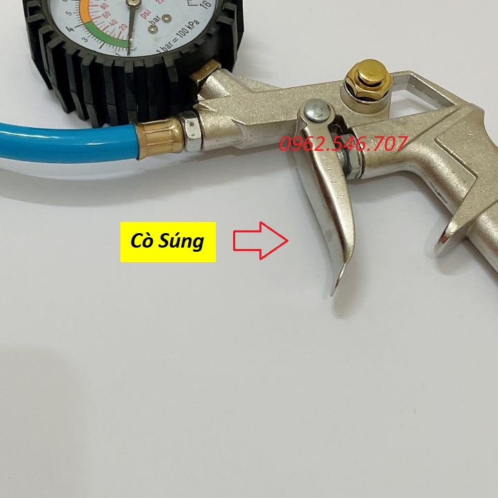 Đầu Vòi Bơm Lốp Ô Tô, Xe Máy Có Mặt Đồng Hồ Hiển Thị Áp Suất Lốp
