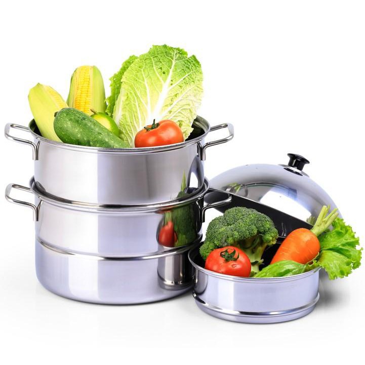 Nồi hấp 3 - Bộ xửng hấp inox cao cấp nắp inox, dùng được mọi loại bếp /Size : 20cm, 24 cm, 28 cm