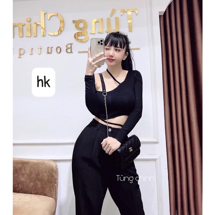 [CÓ ẢNH THẬT + VIDEO TỰ QUAY ] Áo Crt Có Dây Bụng Tay Dài Có 2 Màu From Ôm Mix Đồ Cực Xinh Lắm Luôn Nha | BigBuy360 - bigbuy360.vn