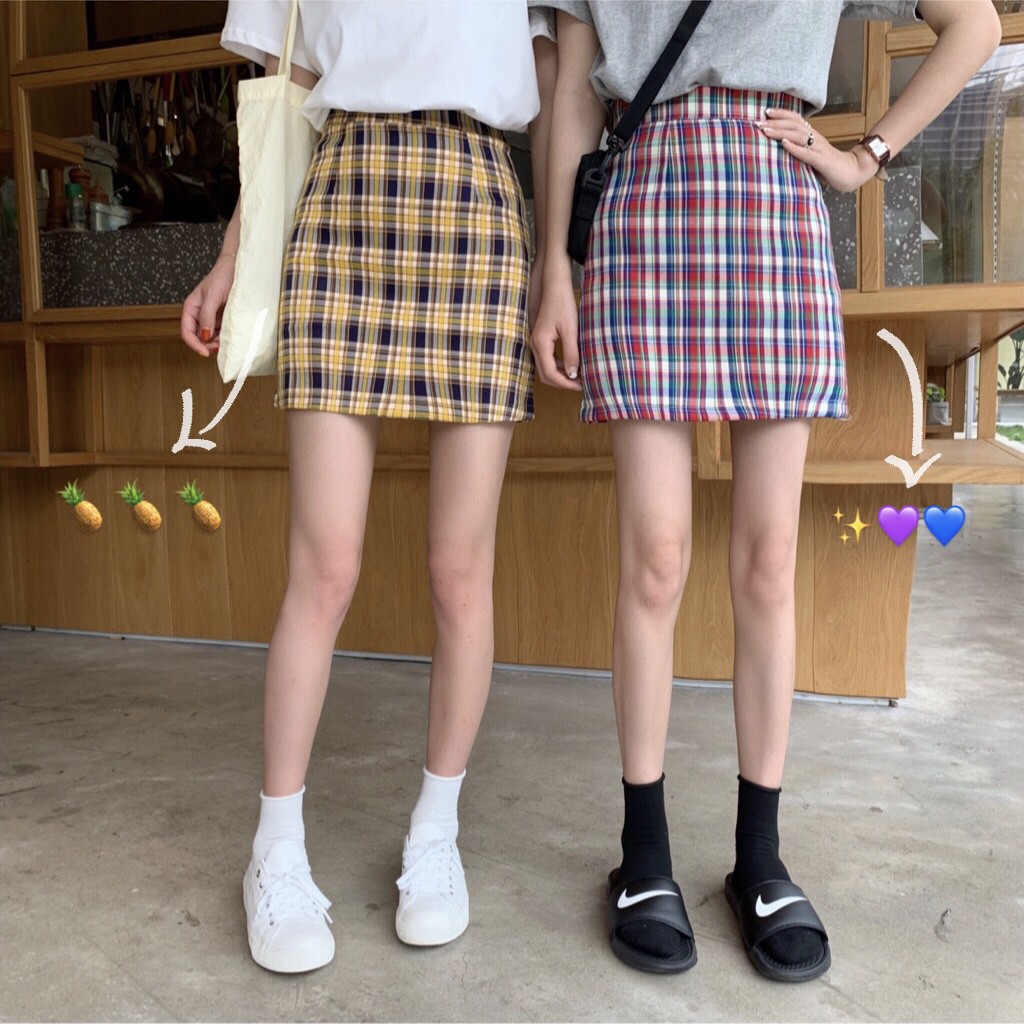 Chân Váy XIAOZHAINV Lưng Cao Họa Tiết Sọc Ca Rô Phong Cách Retro Trẻ Trung Thời Trang | BigBuy360 - bigbuy360.vn