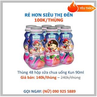 THÙNG 48 CHAI SỮA CHUA UỐNG KUN - HƯƠNG DÂU 90ML