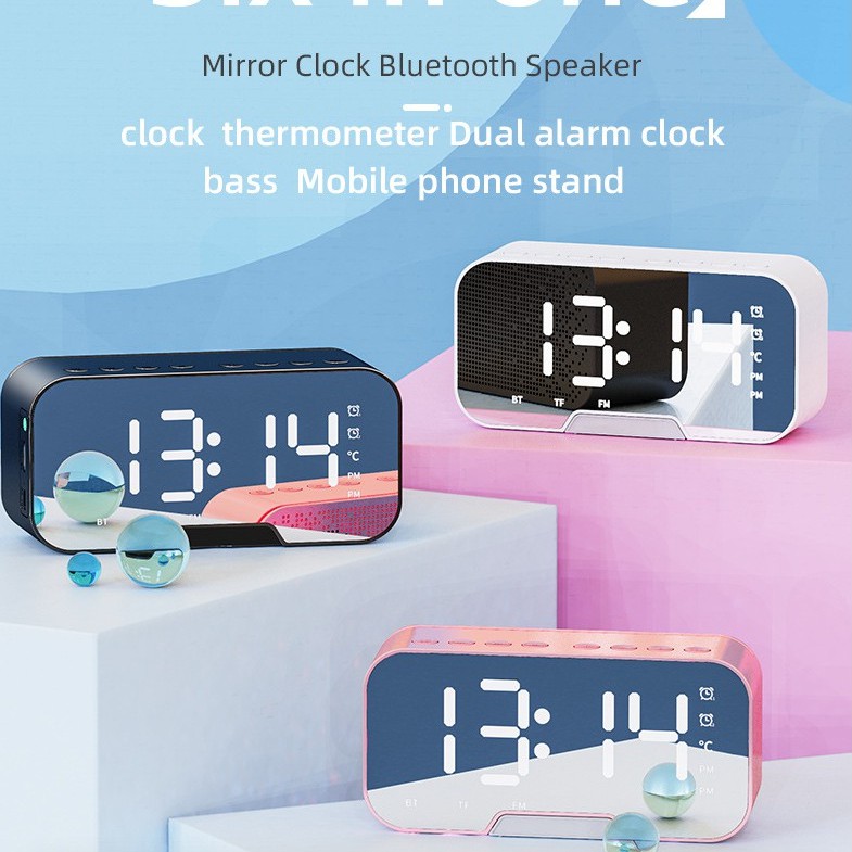 Loa bluetooth mini kiêm đồng hồ báo thức để bàn dạng gương G10- Đồng hồ điện tử thông minh- Thể hiện nhiệt độ ngoài trời