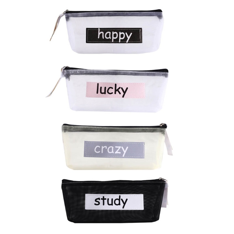 Túi Đựng Bút Dạng Lưới Cỡ Lớn In Chữ Tiếng Anh Sáng Tạo Cho Bé Gái / Trường Học / Văn Phòng