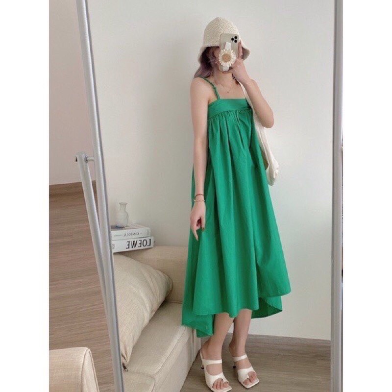 Đầm babydoll 2 dây chun bo ngực dáng dài maxi form rộng mùa hè đi biển váy nhiều màu tại alohashop91