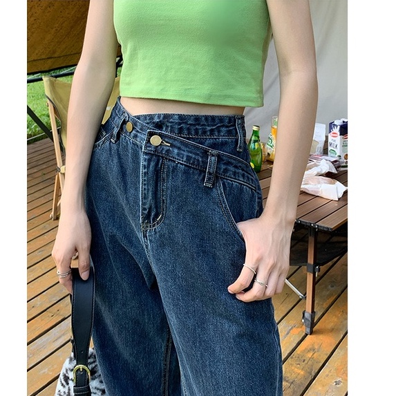 Quần jean lưng cao ống rộng phong cách sành điệu sang trọng cho phụ nữ Xiaozhainv