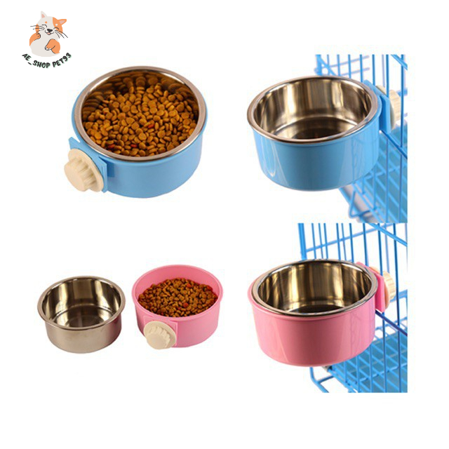 Bát lòng inox cao cấp gắn lồng chuồng cho chó mèo thú cưng - Bát ăn cho chó mèo