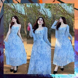 Đầm Nữ 2 Dây Chất Voan Hoa Dập Ly Ngực Kèm Theo Áo Khoác - Thời Trang Dressery Store