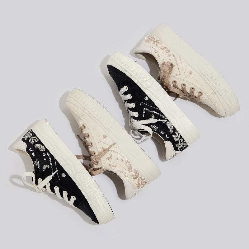 Giày thể thao RENBEN vải canvas đế bằng in họa tiết thời trang cho nữ