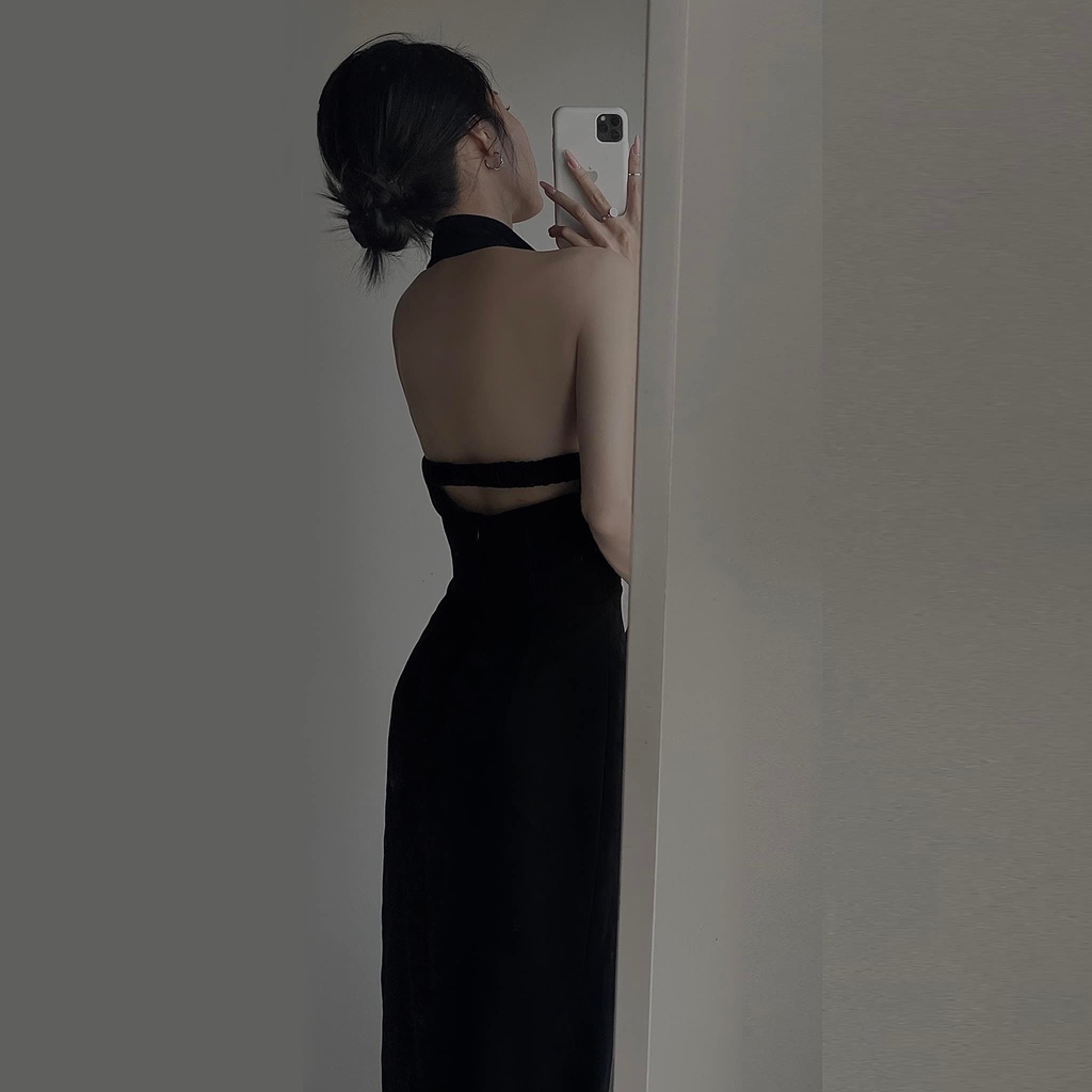 Đầm cổ yếm vạt chéo hở lưng thiết kế đi tiệc sang trọng - Bella