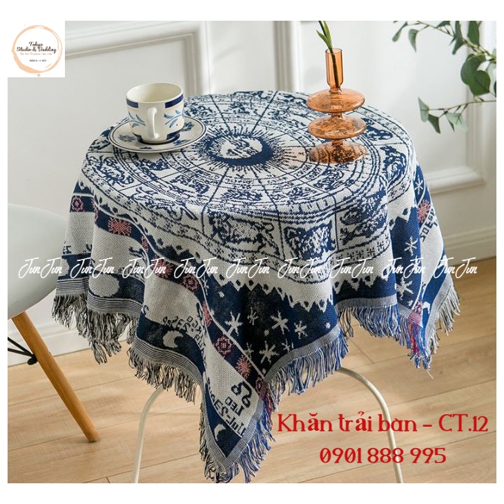 H12_Khăn trải bàn hình chữ nhật/bàn tròn cotton và lanh Morandi phong cách Bắc Âu