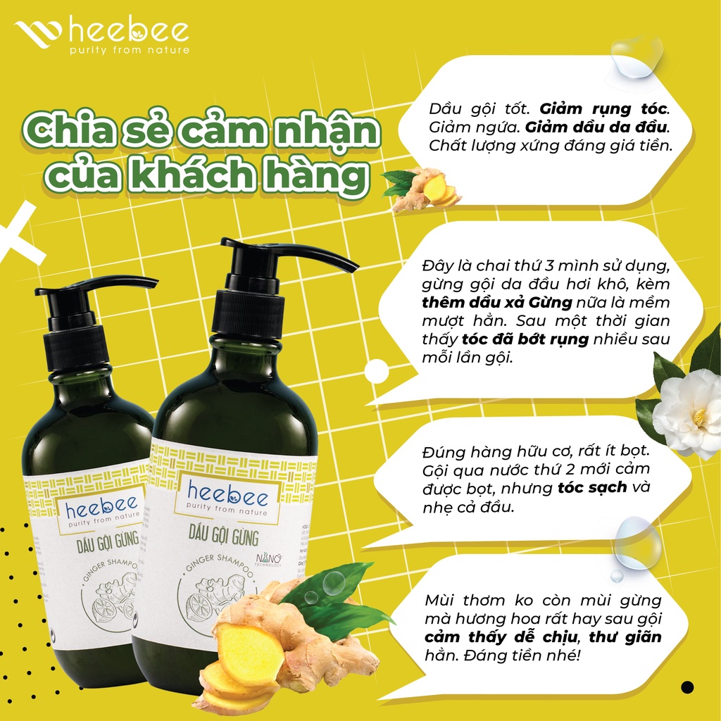 Dầu Gội Gừng Kích Thích Mọc Tóc Giảm Tình Trạng Gãy Rụng Heebee Hương Hoa Trà Trắng 300ml & 500ml