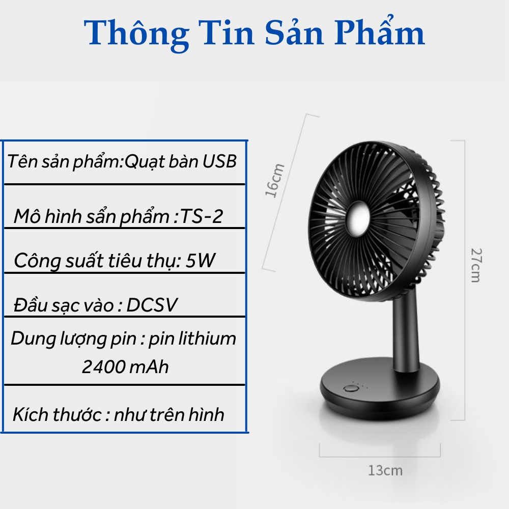 Quạt , Quạt tích điện , quạt mini , quạt sạc tích điện mini để bàn luồng gió thổi mạnh có ba chế độ TIME HOME