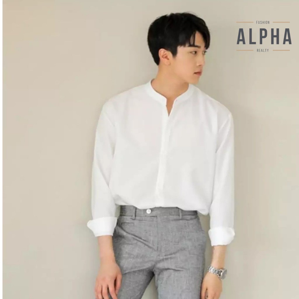 Áo Sơ Mi dài tay Cô Tàu MOKI  vải lục cao cấp thời trang phong cách hàn quốc