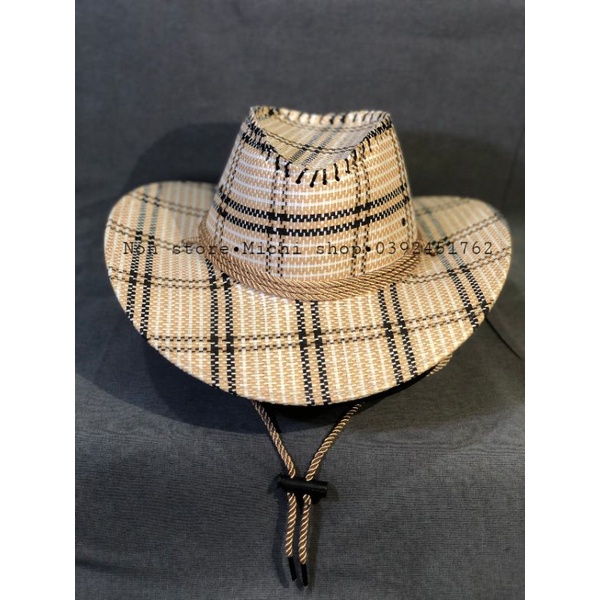 MŨ CAO BỒI SỌC - MŨ COWBOY CÓ DÂY RÚT HỌA TIẾT SỌC
