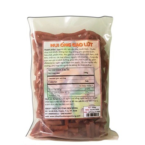 Nui ống Gạo Lứt Đỏ Hữu Cơ - Không hóa Chất - Không chất bảo quản - Phẩm màu 500gr