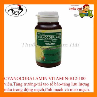 CYANOCOBALAMIN VITAMIN - B12 [lọ 100v] dinh dưỡng cần thiết cho gà tơ,gà vô bội, nuôi gà tăng bo.