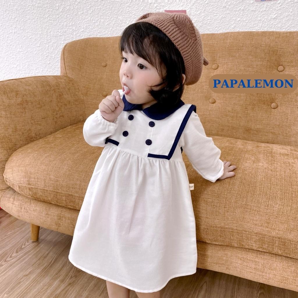 Váy thuỷ thủ cho bé gái, đầm cho bé thiết kế theo kiểu dáng babydoll tay bồng, chất liệu từ vải nhung mềm mại, PAPALEMON
