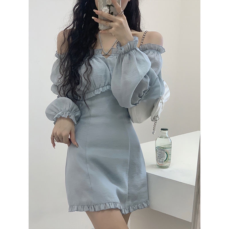 Đầm trễ vai tay phồng phong cách Pháp thời trang mùa thu xinh xắn dễ thương cho nữ