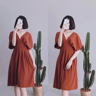 Váy xếp ly eo cam đất/ đen Petbychang