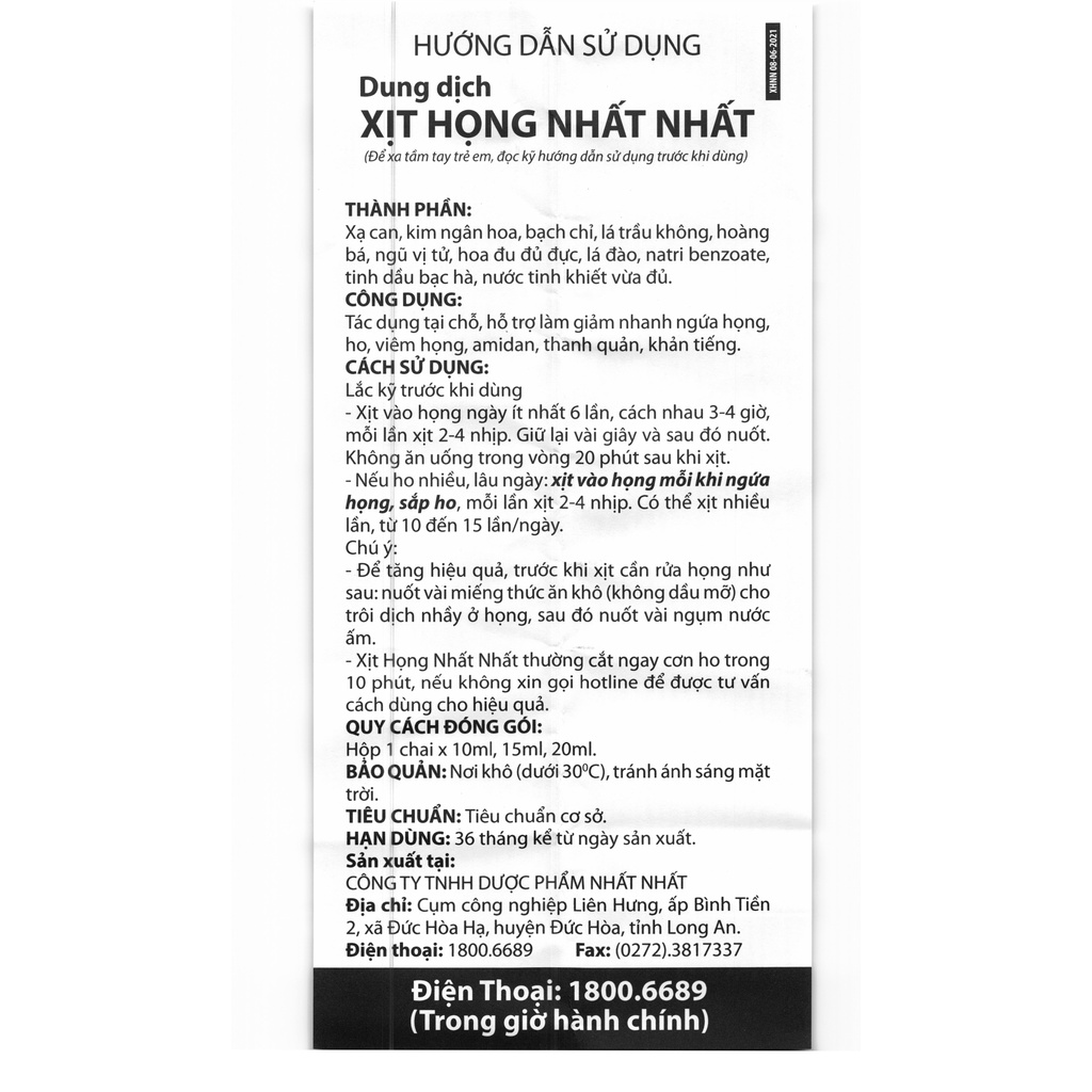 Dung Dịch Xịt Họng Nhất Nhất 20ml - Hỗ trợ làm giảm nhanh viêm họng, ho, khản tiếng