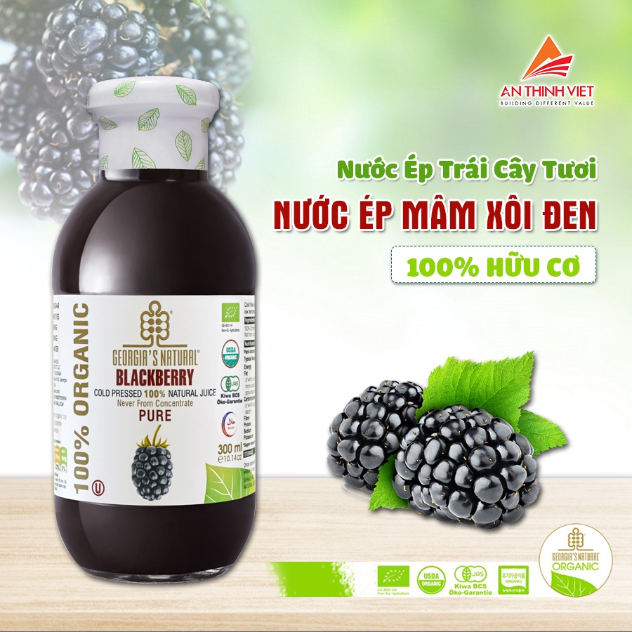 Nước Ép 100% Hữu Cơ Việt Quất Blackberry Georgia's Natural - ORGANIC Pure Blackberry Juice - 300ml &amp; 750ml