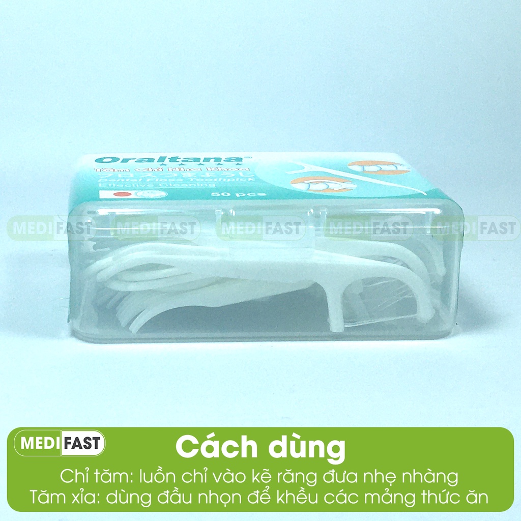 Tăm chỉ nha khoa Oraltana - hộp 50 cái - tăm xỉa kẽ răng hương bạc hà, tiện lợi, dễ dàng mang đi, vệ sinh răng miệng