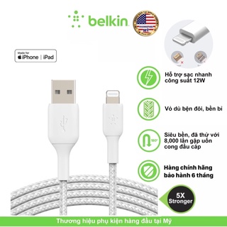 Dây sạc-Cáp sạc Nhanh Belkin Usb to Lightning Bọc Dù/Bọc Nhựa CAA002/CAA001 Chính Hãng